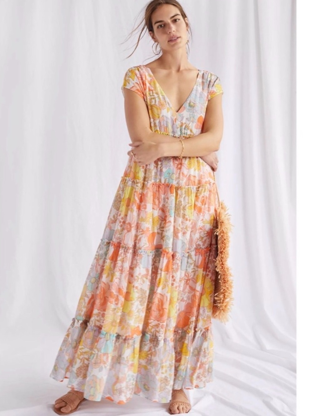 Anthropologie - Floral Tiered V-Neck Maxi Dress